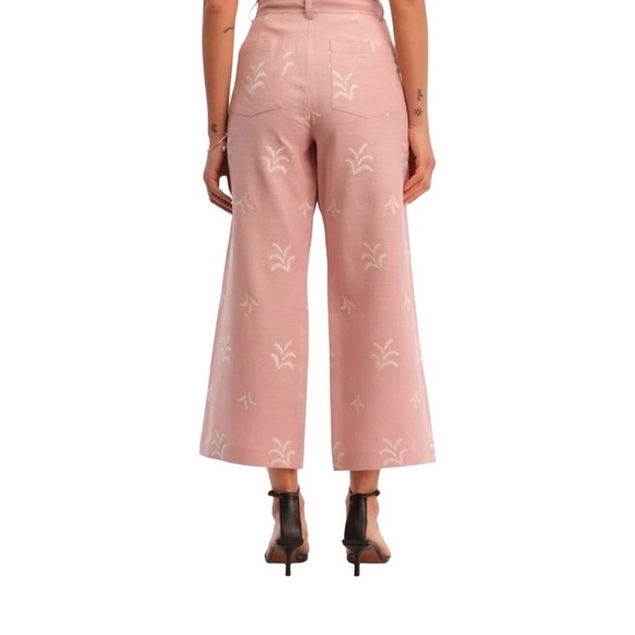 NWT Elie Tahari Womens Linen Blend Pants Wide Leg Embroidered Soft Mauve Size 2 - Picture 2 of 11